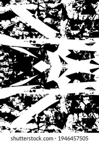 Unterdrückter Hintergrund in schwarz-weißer Textur mit Punkten, Flecken, Kratzern und Linien. Abstrakte Illustration.