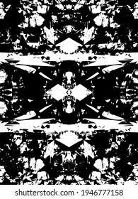 Fondo perturbado en textura en blanco y negro con puntos, puntos, arañazos y líneas. Ilustración abstracta.