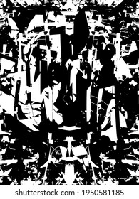 Distressed background in black and white texture with dots, spots, scratches, and lines. Abstract vector illustration.