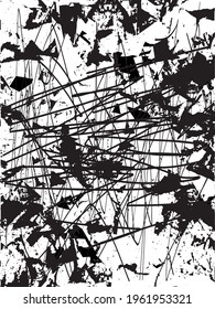 Distressed background in black and white texture with dots, spots, scratches, and lines. Abstract vector illustration.