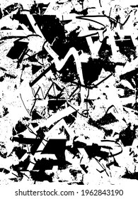 Distressed background in black and white texture with dots, spots, scratches, and lines. Abstract vector illustration.