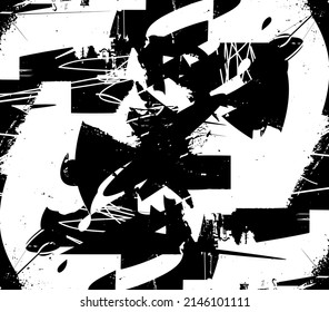Distressed background in black and white texture with dots, spots, scratches, and lines. Abstract vector illustration.