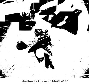 Distressed background in black and white texture with dots, spots, scratches, and lines. Abstract vector illustration.