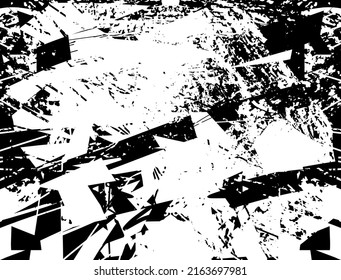 Distressed background in black and white texture with dots, spots, scratches, and lines. Abstract vector illustration.