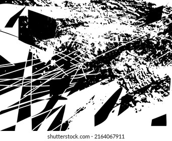 Unterdrückter Hintergrund in schwarz-weißer Textur mit Punkten, Flecken, Kratzern und Linien. Abstrakte Vektorgrafik.