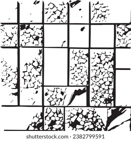 Distressed background in black and white texture with dark spots, scratches and lines. Abstract illustration