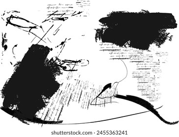 Distressed background in black and white texture with dark spots, scratches and lines. Abstract illustration, Vector graffiti seamless pattern with abstract tags, letters without meaning. Fashion art