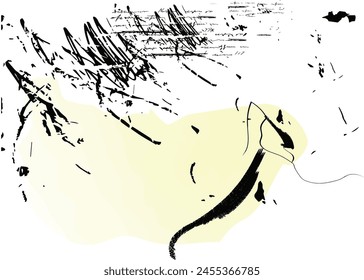 Distressed background in black and white texture with dark spots, scratches and lines. Abstract illustration, Vector graffiti seamless pattern with abstract tags, letters without meaning. Fashion art
