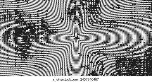 Distressed background in black and white texture with circles, spots, scratches and lines. Abstract vector illustration