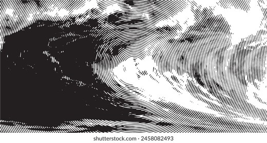 Fondo angustiado en textura en blanco y negro con puntos, manchas, arañazos y líneas. Ilustración vectorial Abstractas