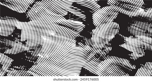 Fondo angustiado en textura en blanco y negro con círculos, manchas, arañazos y líneas. Abstractas Ilustración vectorial.