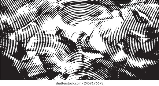 Distressed background in black and white texture with circles, spots, scratches, and lines. Abstract vector illustration.