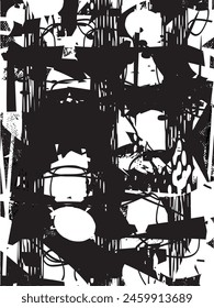 Fondo angustiado en textura en blanco y negro con manchas oscuras, arañazos y líneas. Abstractas Ilustración vectorial.