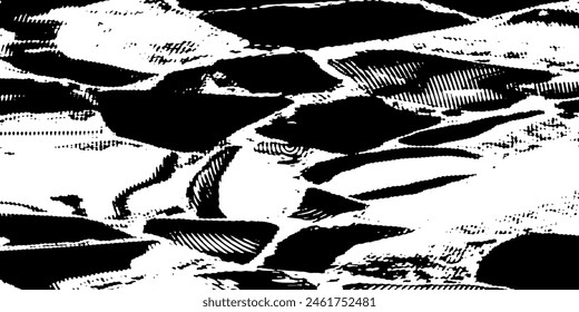 Distressed background in black and white texture with dark spots, scratches and lines. Abstract illustration.