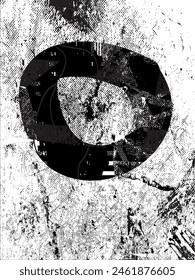 Distressed background in black and white texture with circles, spots, scratches, and lines. Abstract vector illustration.