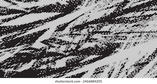 Fondo angustiado en textura en blanco y negro con círculos, manchas, arañazos y líneas. Ilustración vectorial Abstractas