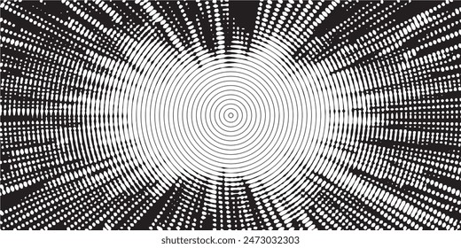 Distressed background in black and white texture with circles, spots, scratches and lines. Abstract vector illustration	