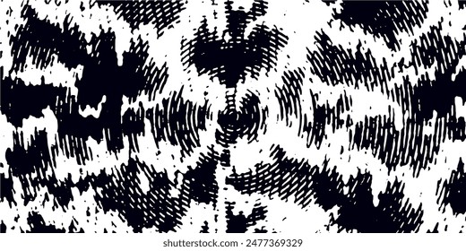 Distressed background in black and white texture with circles, spots, scratches, and lines. Abstract vector illustration.
