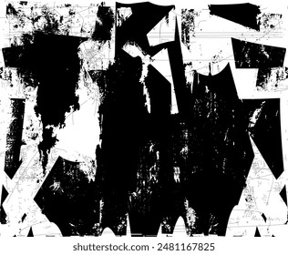 Fondo angustiado en textura en blanco y negro con círculos, manchas, arañazos y líneas. Abstractas Ilustración vectorial.