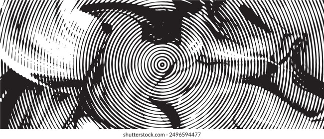 Fondo angustiado en textura en blanco y negro con círculos, manchas, arañazos y líneas. Ilustración vectorial Abstractas