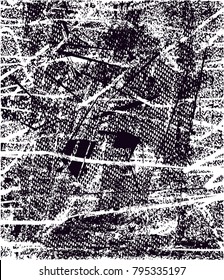 Distressed background in black and white texture with  dark spots, scratches and lines. Abstract vector illustration