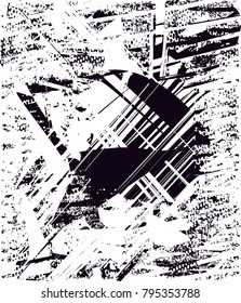 distressed background in black and white texture with  dark spots, scratches and lines. Abstract vector illustration