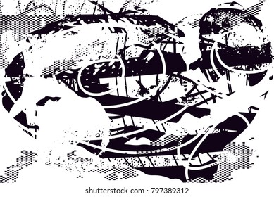distressed background in black and white texture with  dark spots, scratches and lines. Abstract vector illustration