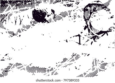 distressed background in black and white texture with  dark spots, scratches and lines. Abstract vector illustration