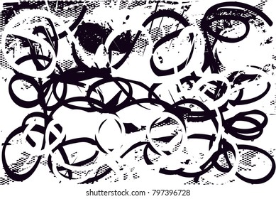 distressed background in black and white texture with  dark spots, scratches and lines. Abstract vector illustration