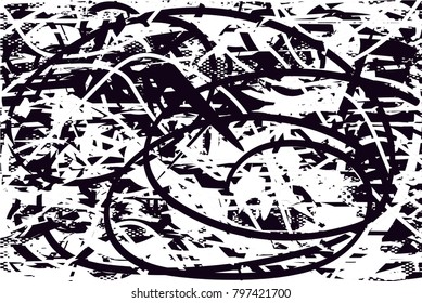 Distressed background in black and white texture with  dark spots, scratches and lines. Abstract vector illustration