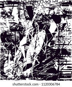 Distressed background of cacti in black and white texture with  dark spots, scratches and lines. Abstract vector illustration