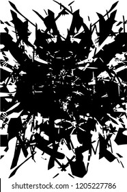 Distressed background from cacti in black and white texture with dots, spots, scratches and lines. Abstract vector illustration