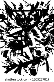 Distressed background from cacti in black and white texture with dots, spots, scratches and lines. Abstract vector illustration
