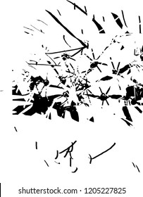 Distressed background from cacti in black and white texture with dots, spots, scratches and lines. Abstract vector illustration