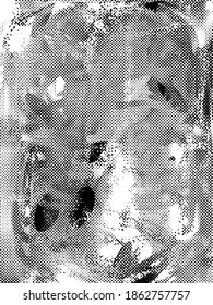 Fondo molesto de textura gris y blanca con puntos, puntos, arañazos y líneas. Ilustración del vector abstracto.