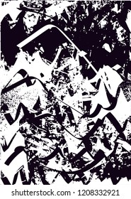 Distressed background from old stone bridge in black and white texture with dots, spots, scratches and lines. Abstract vector illustration