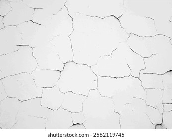 Distressed background with old wall cracks. Aged paint or concrete texture for dirty urban look. Grunge monochrome vector background