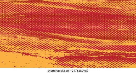 Fondo angustiado en textura naranja y roja con círculos, manchas, arañazos y líneas. Ilustración vectorial Abstractas