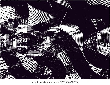 Distressed background from photo of chain,  in black and white texture with dots, spots, circles, scratches and lines. Abstract vector illustration
