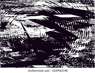 Distressed background from photo of chain,  in black and white texture with dots, spots, circles, scratches and lines. Abstract vector illustration