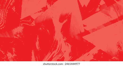 Distressed background in red texture with circles, spots, scratches, and lines. Abstract vector illustration.