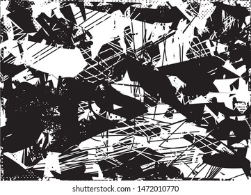 Distressed background texture with dots, spots, scratches and lines. Abstract vector illustration