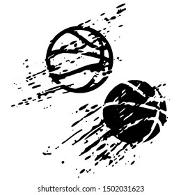  Distressed Basketball ball silhouette ,Black and white sport vector icon 