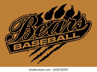 distressed bears baseball team design in script with bear claw for school, college or league