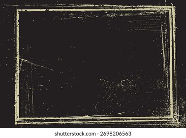 Quadro quadrado bege angustiado com textura grunge em fundo escuro com manchas e arranhões espalhados