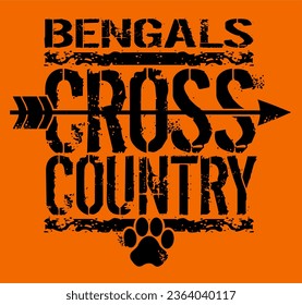 distressed bengals cross country team design with paw print for school, college or league sports