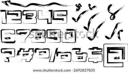 Distressed Black Brush Stroke Font Including Numbers and Symbols Set