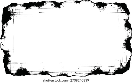 Vector negro angustiado de la frontera del marco del grunge aislado en fondo transparente