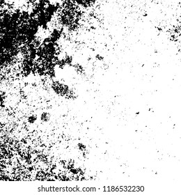 Distressed black overlay texture. Grunge dark messy background. Dirty empty cover template. Ink brushed renovate wall backdrop. Insane aging design element. EPS10 vector.