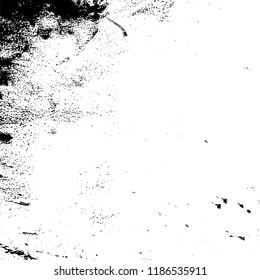 Distressed black overlay texture. Grunge dark messy background. Dirty empty cover template. Ink brushed renovate wall backdrop. Insane aging design element. EPS10 vector.